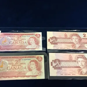 two 1974, two 1986 Canadian $2 Bank Notes