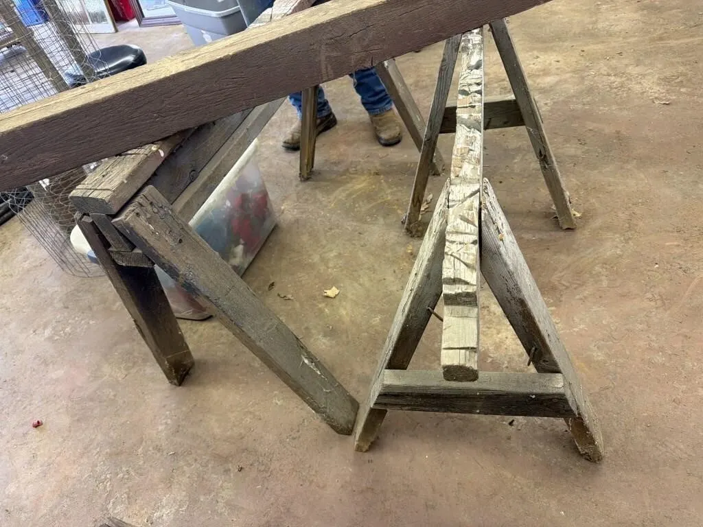 Set of saw horses and a 4by 4