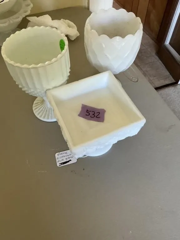 Vintage White Milk glass pedalstool goblet and Vin