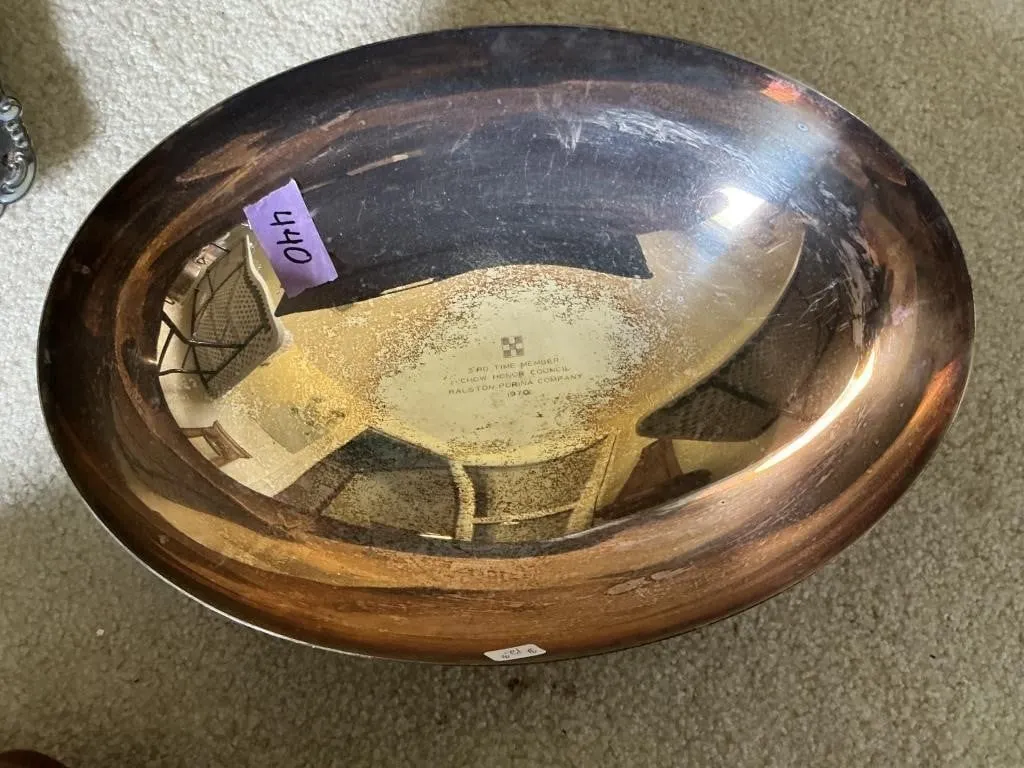Oval silver-plated serving bowl, stamped