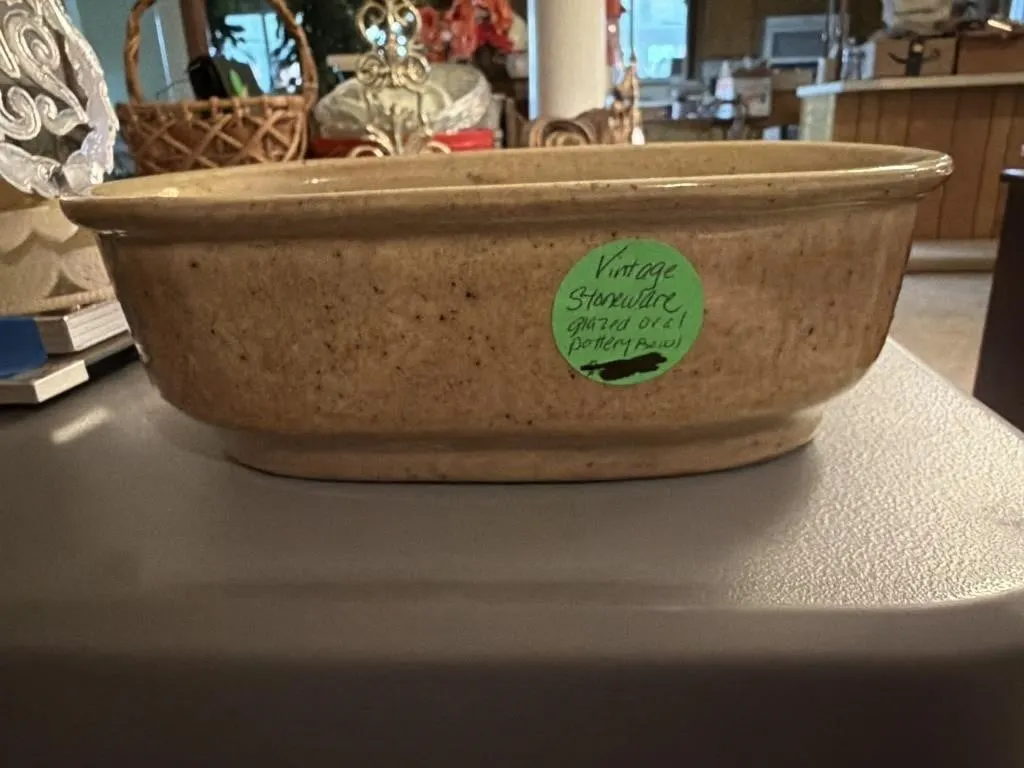 Vintage stoneware glazed oral pottery bowl