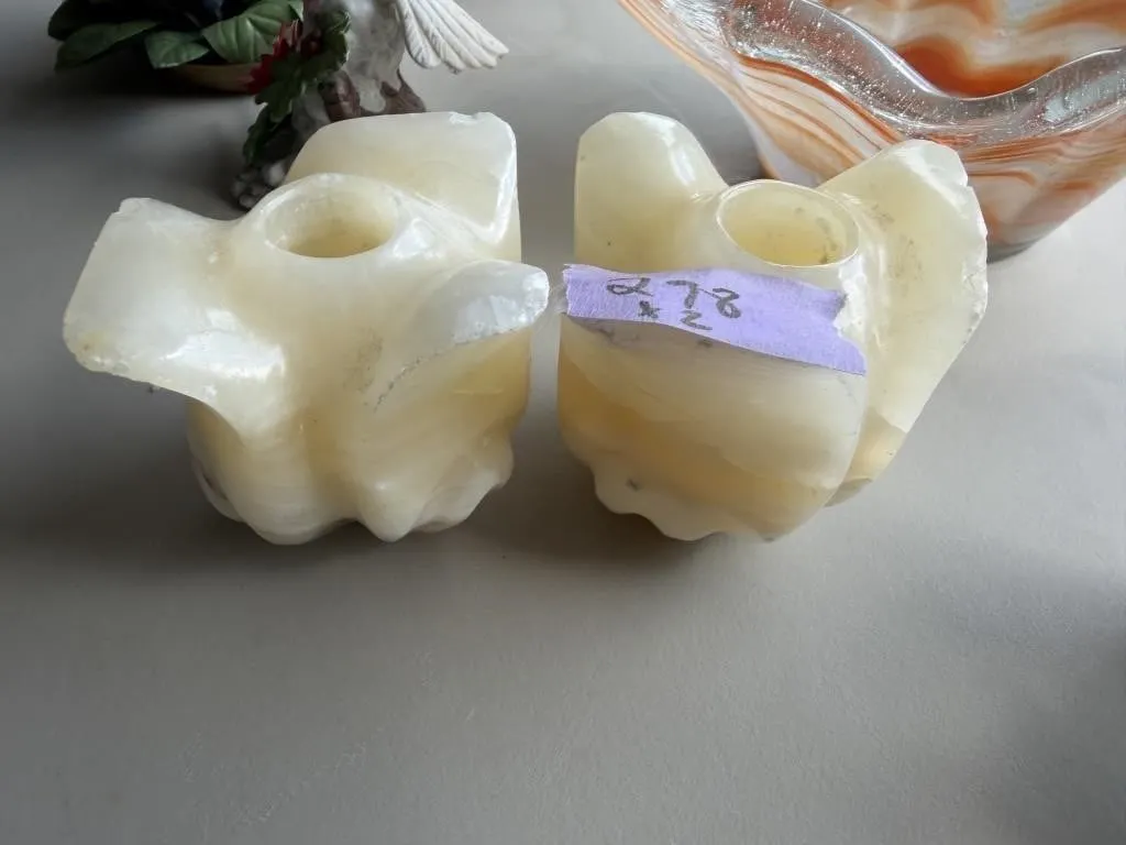 Vintage alabaster candle holder set