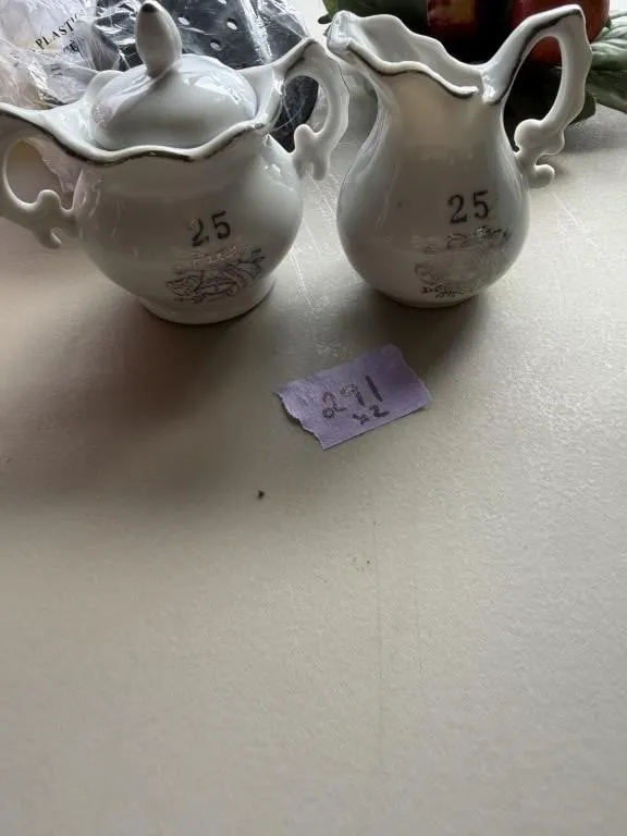 Vintage 25th Anniversary Creamer and Sugar 4 in