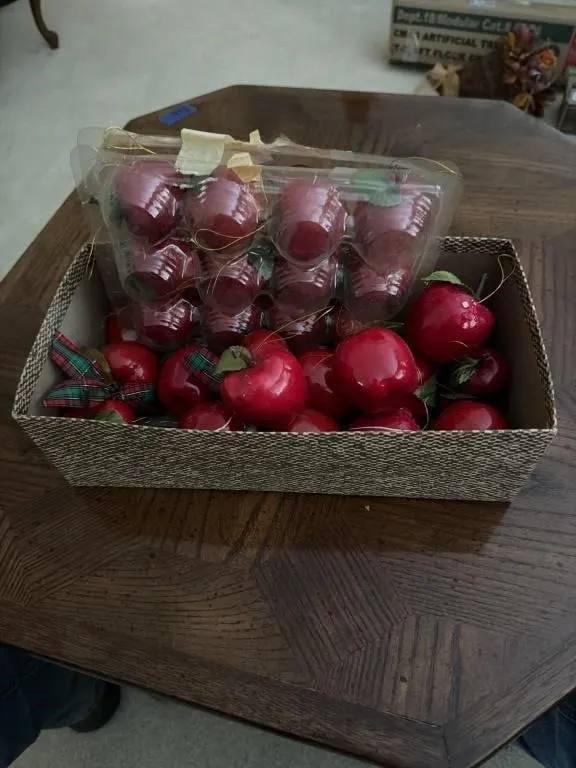 Box lot of apple shaped Christmas ornaments