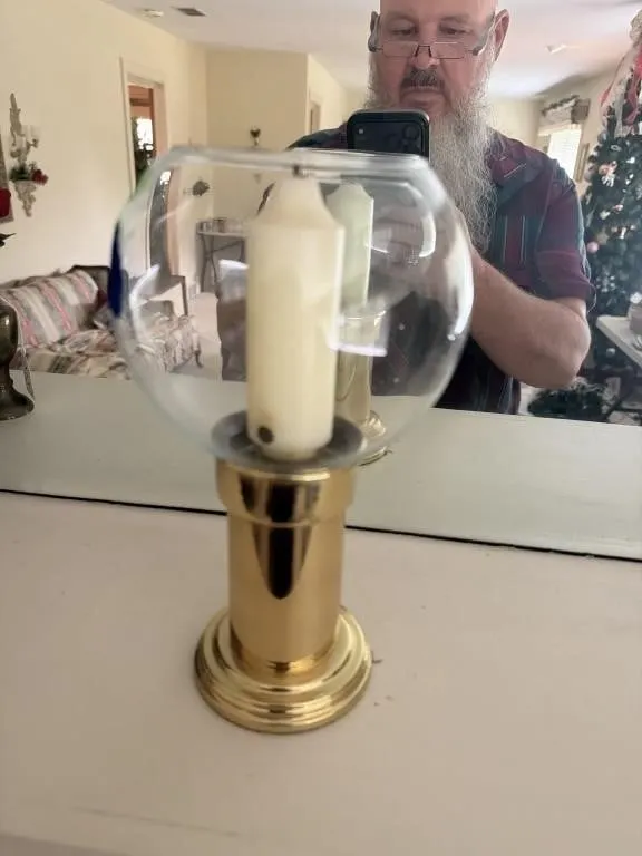 Glass and brass candle holder