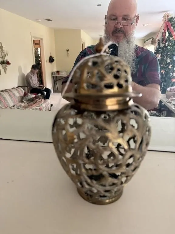 Vintage brass vase with lid