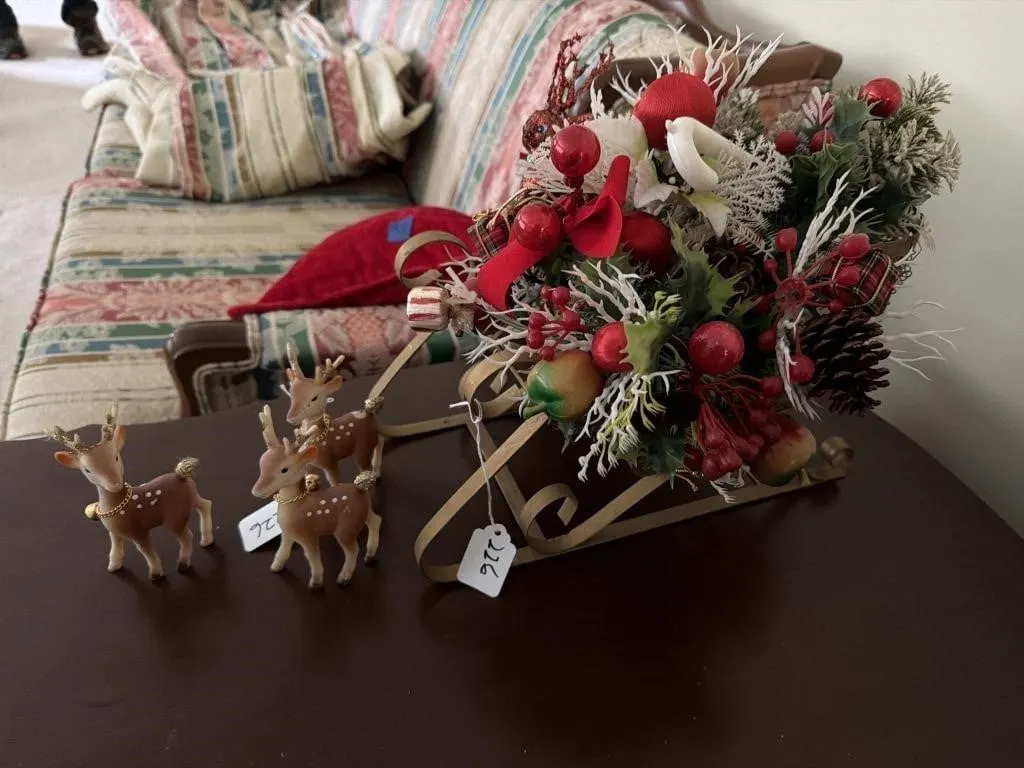 Ornamental Christmas sled with three plastic