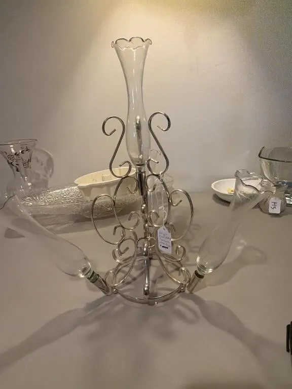 Antique silver plated centerpiece glass flutes