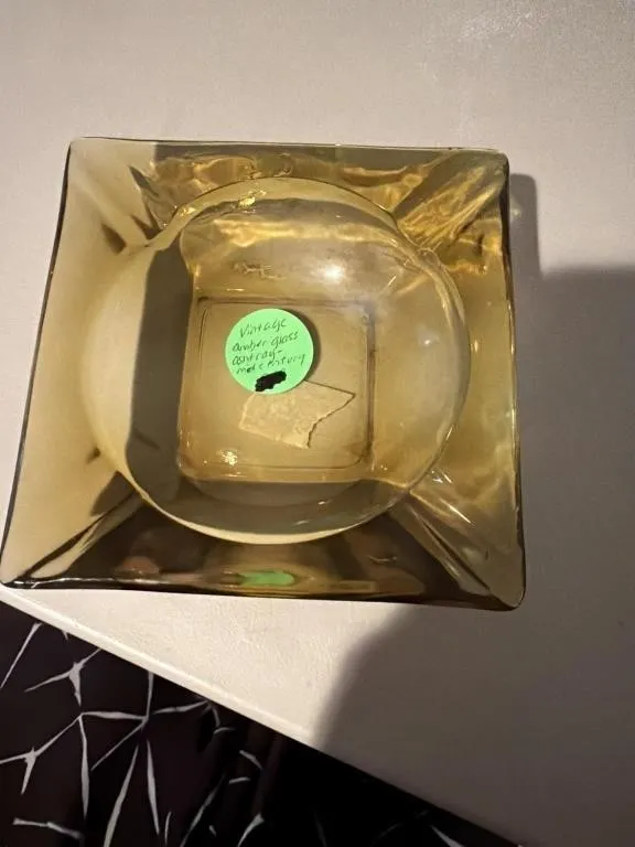 Vintage amber glass ashtray mid century