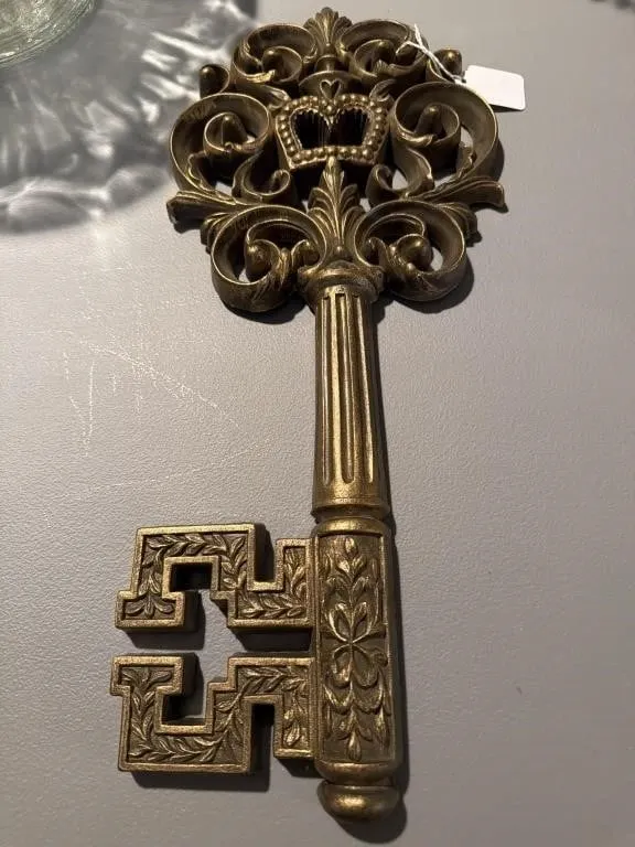 Vintage orange gold key wall art