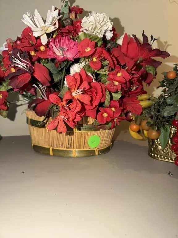 Basket of fake pop flowers