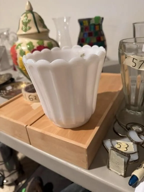 This is a vintage white milk glass fluted p