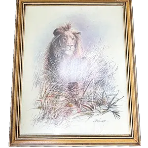 1970s R.F. Harnett Jungle Animals Lion Print 23x19