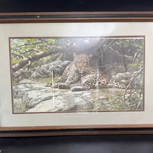 Guy Coheleach Leopard’s Lair 1977 Wildlife Art Print Framed Leopard