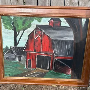 Betty A. Lamb 1968 “The Red Barn” Original Farm Painting 22”x28”