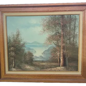 Framed Oil on Canvas Mountain Lake Forest Landscape 26”x30”