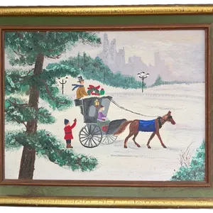 Vintage Winter Horse Carriage Scene Painting on Canvas Panel 12x16