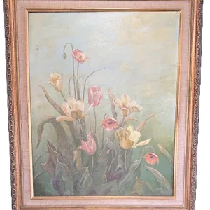 Vintage 1977 Floral Oil Painting Flowers Canvas Panel Framed 24x20