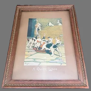 Cecil Aldin “A Quick Lunch” Framed Print 17”x13”
