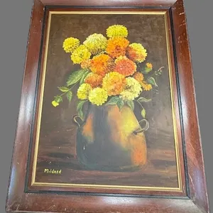 Signed “Mildred” Floral Still Life Painting – 28" x 22"