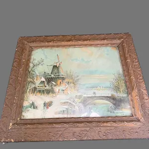 William H. Chandler Rural Winter Scene Old Mill Print 23”27”