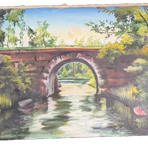 16”x24” Landscape Painting Stone Arch Bridge River Scene