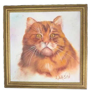Signed Larson Orange Tabby Cat Portrait Framed Painting