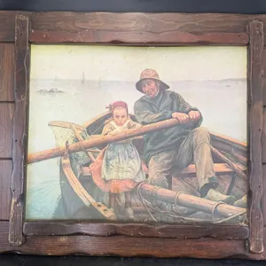 Vintage Émile Renouf “A Helping Hand” 1881 Fisherman Girl Print Framed