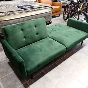 Gilman Forest Green Velvet Futon Sofa Bed w/Removable Arms- 75"W.