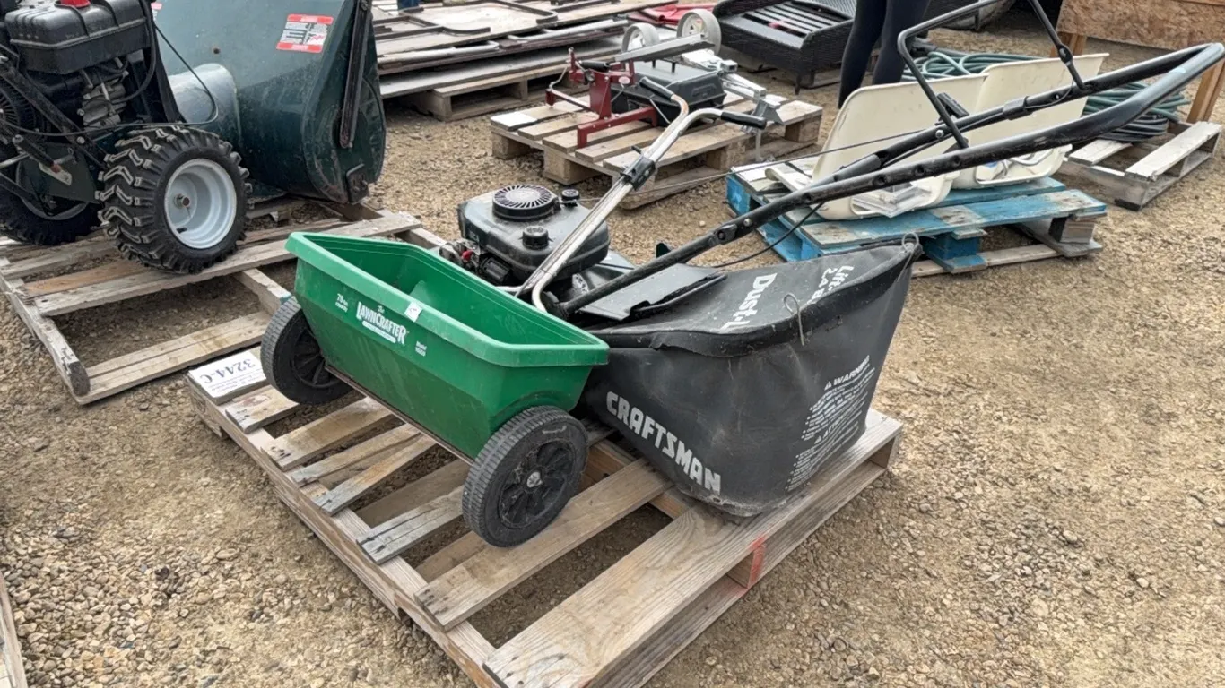 CRAFTSMAN 20" LAWN MOWER W/ BAGGER, FERTILIZER SPREADER