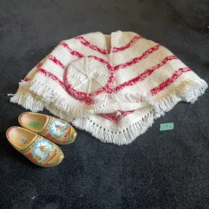 heavy knited shawl and hat, holland wooden shoes