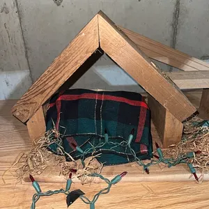 nativity stable, Christmas cloth and lights