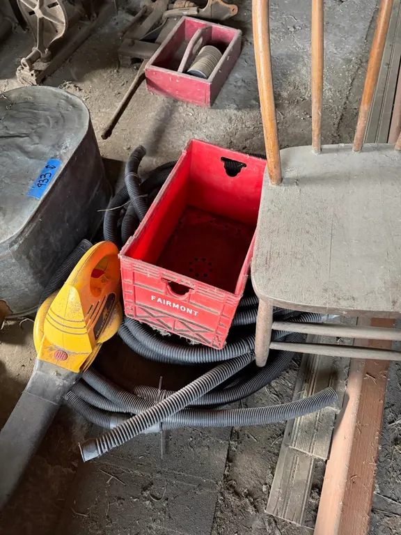 Chairs, boiler, trimmer, drain hose, milk crate