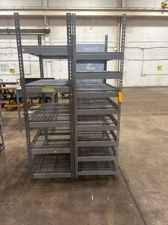 (2) Fastenal Heavy Duty Metal Shelving Units with Wire Decking