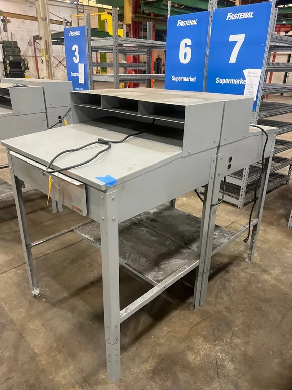 (2) Metal Industrial Workstations with Risers