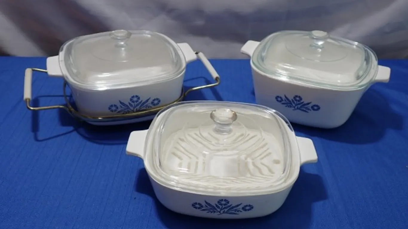Three Corningware Cornflower