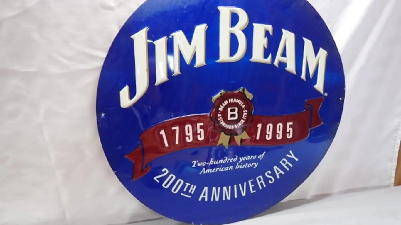 Jim Beam 200th Anniversary 1795–1995 Blue Metal Advertising Sign