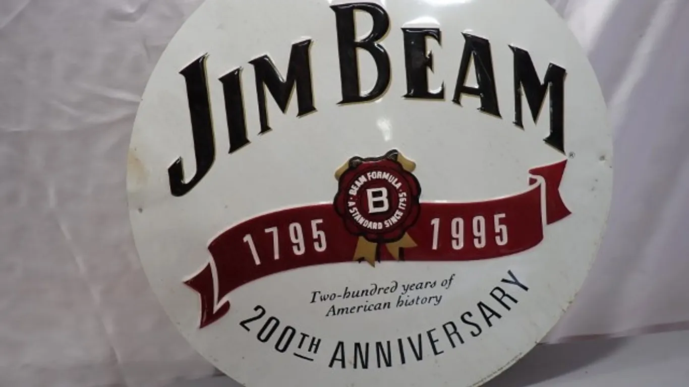 Jim Beam 200th Anniversary 1795–1995 White Metal Advertising Sign