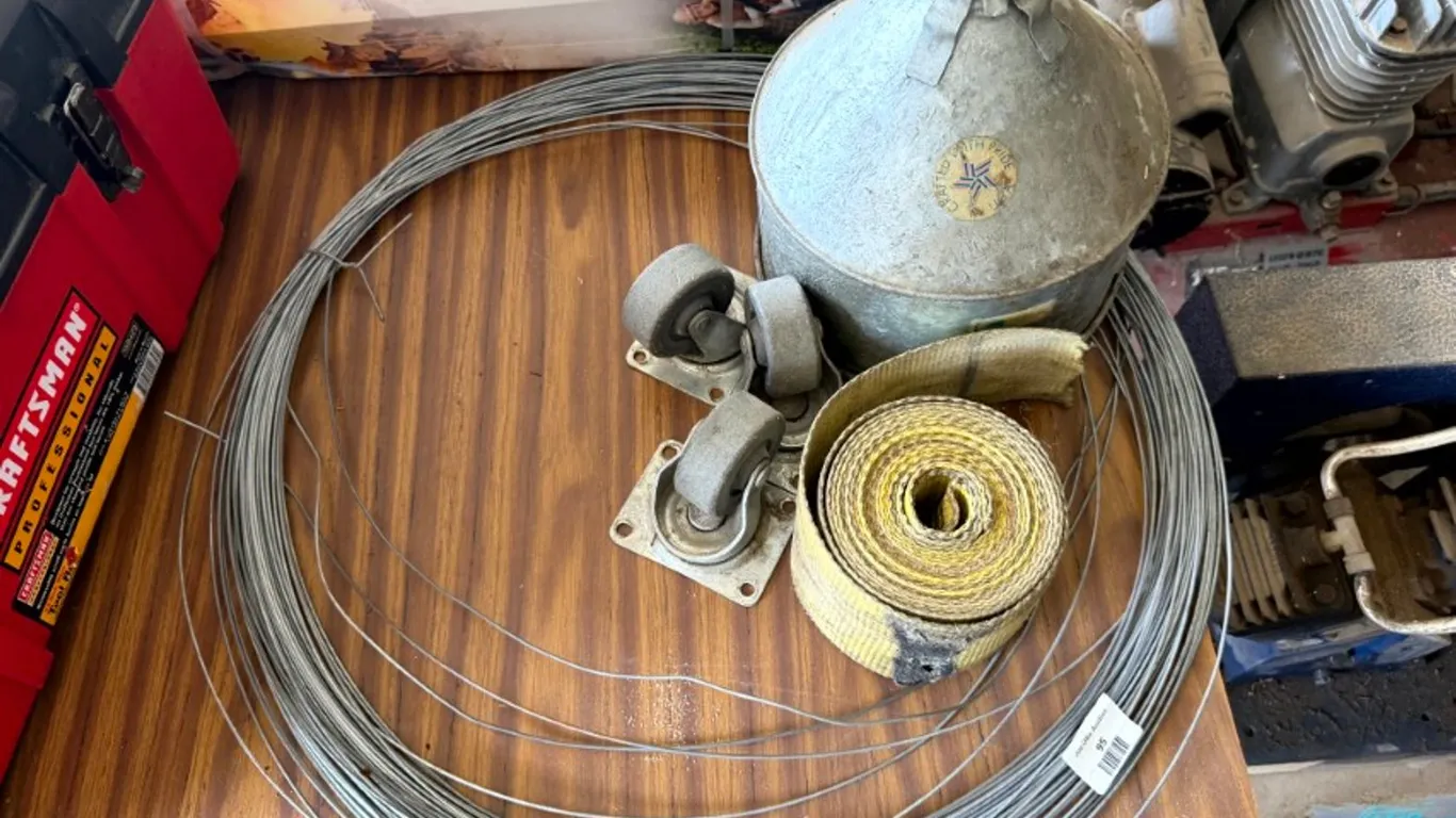 3 Casters, Strap, Wire, and Funnel