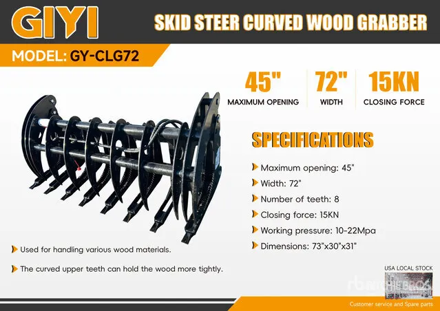2026 GIYI GY-CLG72 72 in Log Skid Steer Grapple (Unused)