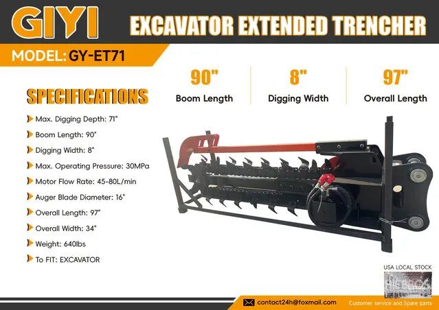 2026 GIYI GY-ET71 90 in Excavator Extended Trencher (Unused)