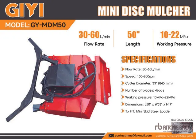 2026 GIYI GY-MDM50 33 in Mini Disc Skid Steer Mulcher (Unused)