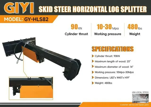 2026 GIYI GY-HLS82 25 in Skid Steer Log Splitter (Unused)
