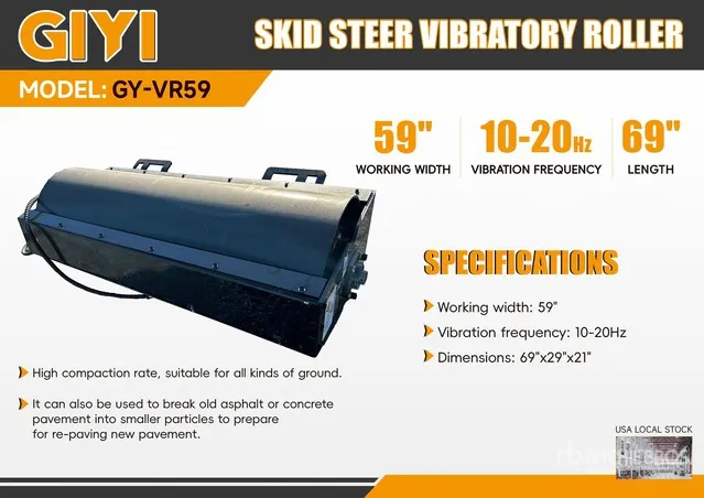 2026 GIYI GY-VR59 59 in Skid Steer Vibratory Roller (Unused)