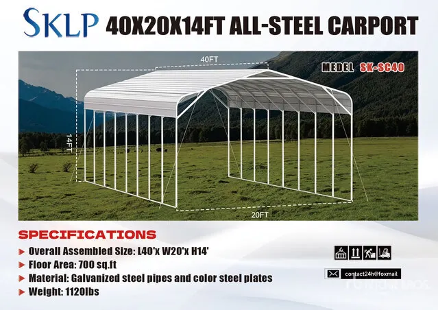 2026 SKLP SK-SC40 20 ft x 40 ft All-Steel Carport (Unused)