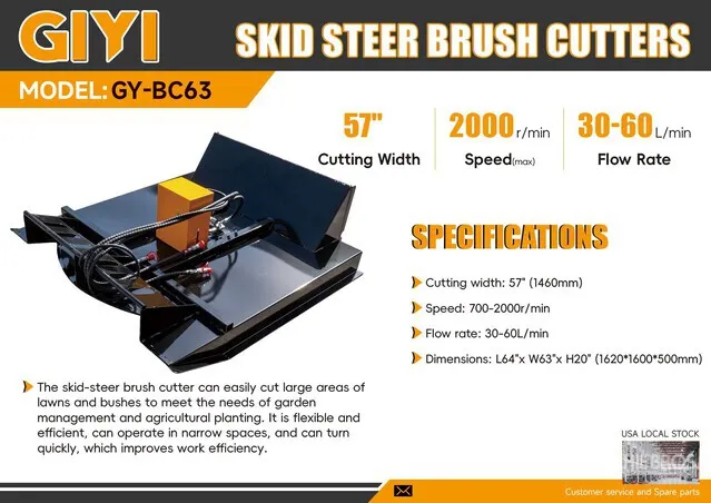 2026 GIYI GY-BC63 60 in Skid Steer Brush Cutter (Unused)