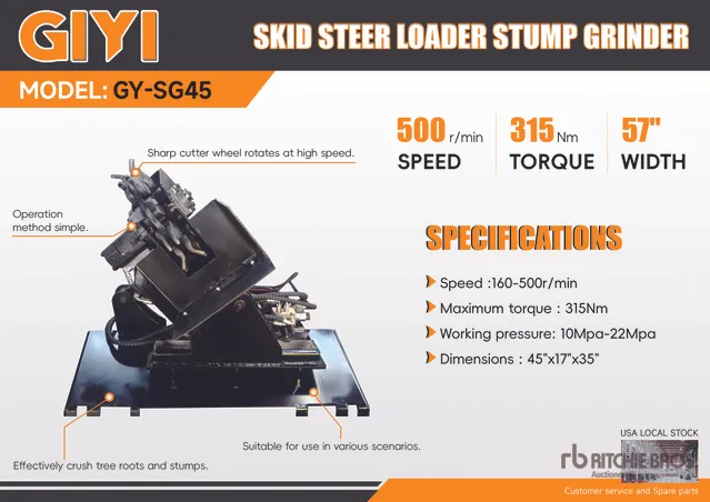 2026 GIYI GY-SG45 Skid Steer Stump Grinder (Unused)
