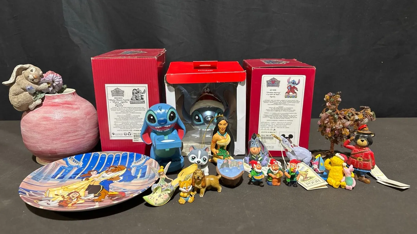 Disney Collectibles Lot With Ornaments, Plate, Figurines & Decor