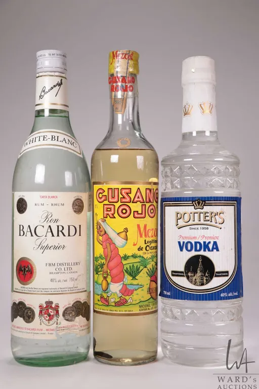Three bottles including Potters/ Premium Vodka/ 750ml/ 40% ABV, Gusano Rojo/ Mezcal/ 500ml/ 38% ABV