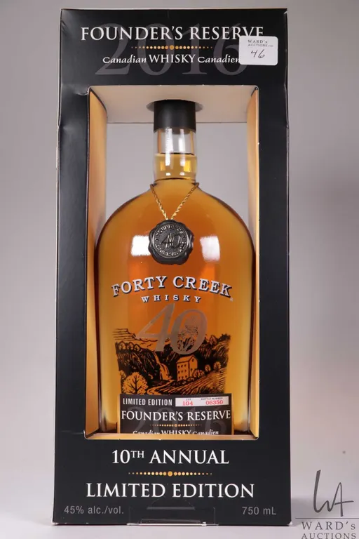 Forty Creek/ Founder's Reserve/ 10th Annual Limited Edition/ Canadian Whisky/ Lot 104/ Bottle No. 06